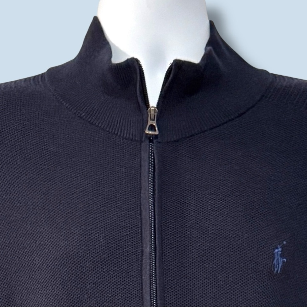 Polo Ralph Lauren Pima Cotton Dark Blue Full-Zip Pima Cotton Sweater - XL